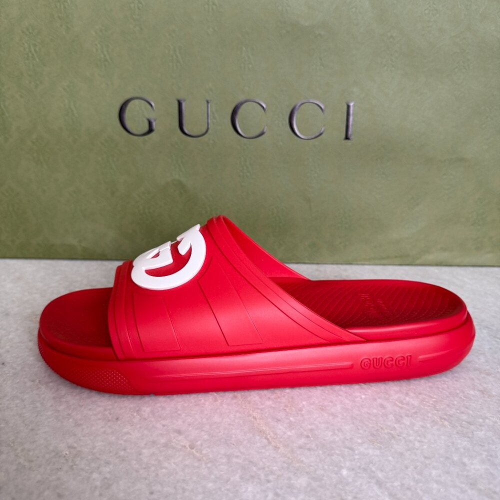 Gucci 780296 Red Rubber Men's GG Sandals, sz Gucci 6 - Picture 5 of 8